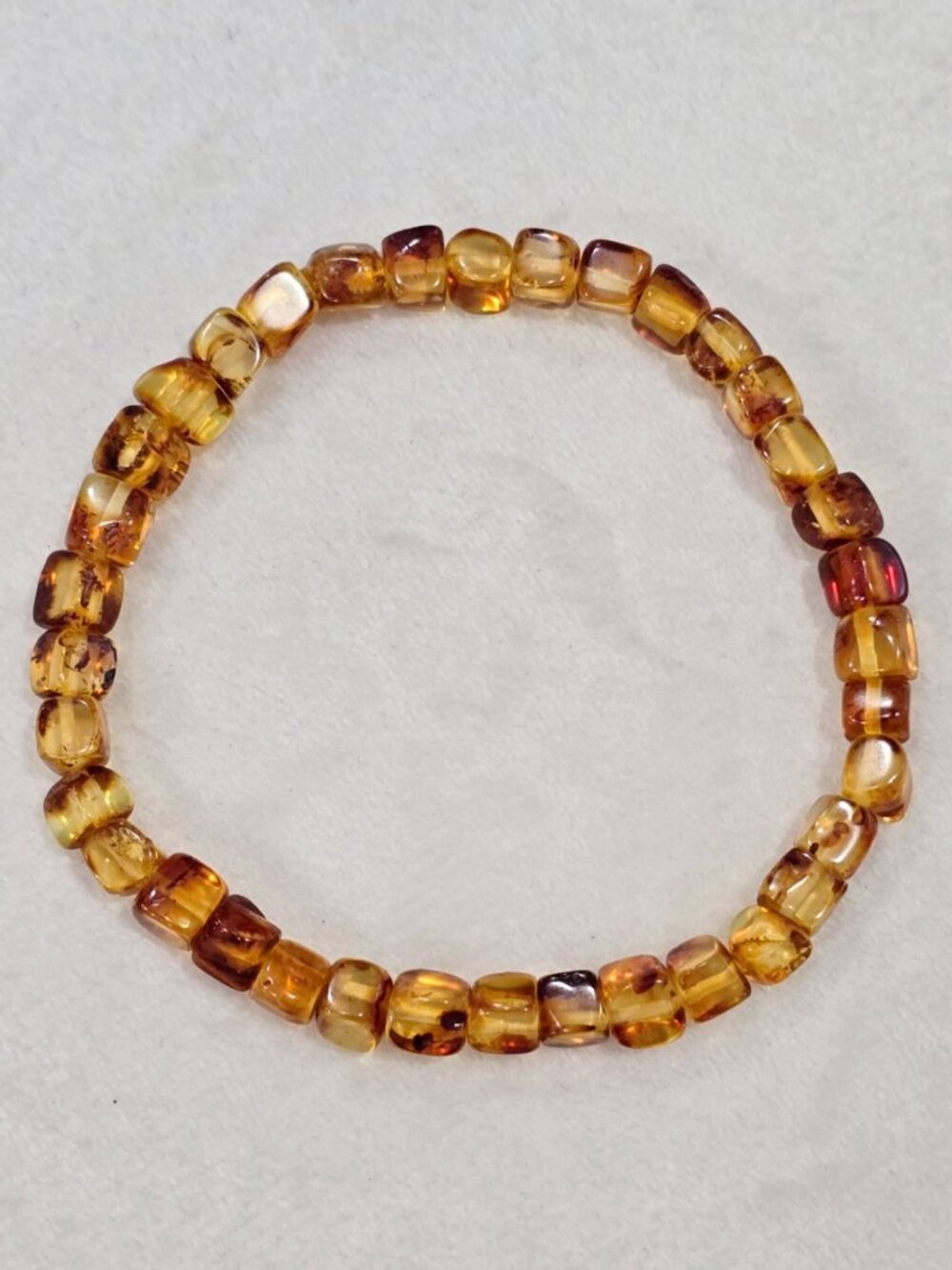 Handmade ✦ Amber Cube Bead Bracelet ✦ Honey Tone Natural Stone Stretch Design - Picture 6 of 7